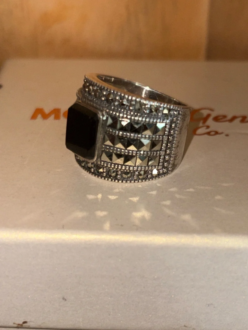 Marcasite Onyx Statement Ring - Black and Silver